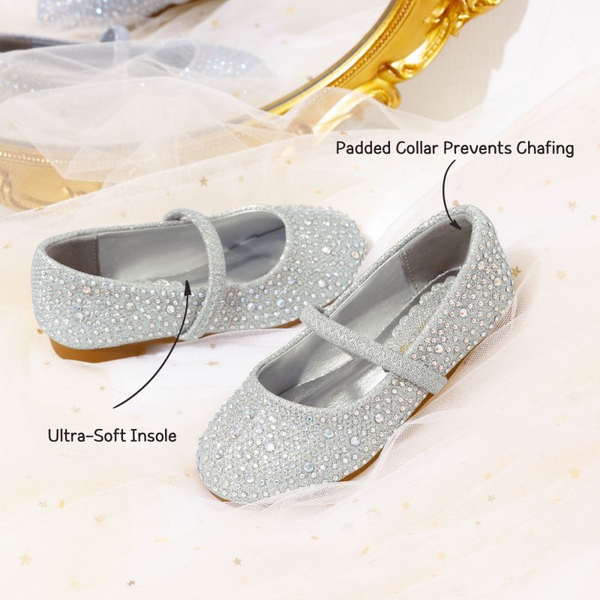 Girl's Rhinestone Ballet Flats - SILVER GLITTER - 3